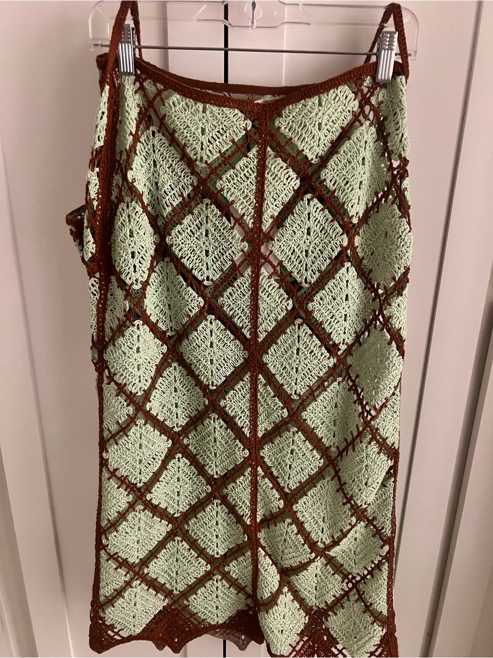 Zara Crochet Midi Skirt in Cream and Brown Diamond Pattern - Picture 4 of 7